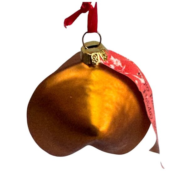 Chinese Fortune Cookie Blown Glass Ornament Gold Red Ribbon 2" - Picture 1 of 6